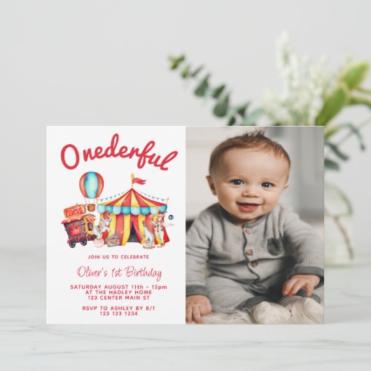 Onderful Circus 1. Geburtstag Foto Einladung (Stehend Vorderseite)