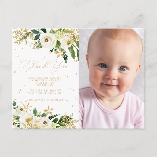 Onderland First Birthday Foto Vielen Dank Postkarte (Vorderseite)