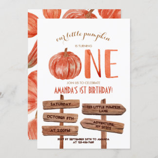 "One" 1. Geburtstag Wasserfarbe Pumpkin Einladung