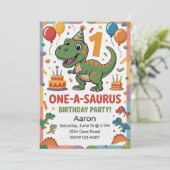 One-A-Saurus 1. Geburtstag | Grüner Dinosaurier Einladung (Stehend Vorderseite)