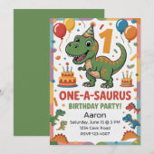 One-A-Saurus 1. Geburtstag | Grüner Dinosaurier Einladung (Vorne/Hinten)