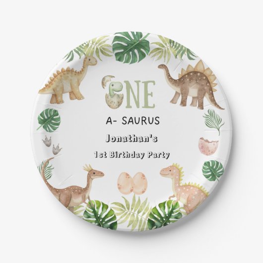 One a Saurus 1st Birthday Paper Plate Pappteller (Vorderseite)