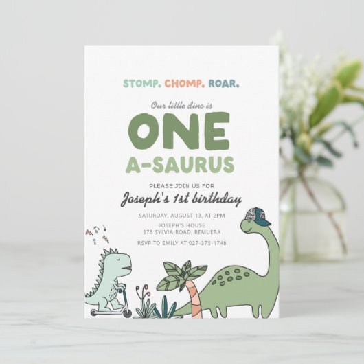 One-a-saurus Birthday Party Invitation Einladung (Stehend Vorderseite)