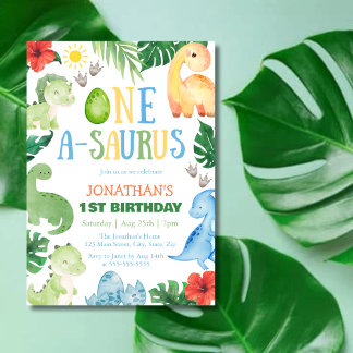 One A-Saurus Dino 1st Birthday Einladung