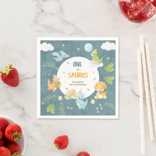 One-A-Saurus Dinosaur 1st Birthday Party Serviette (Beispiel)