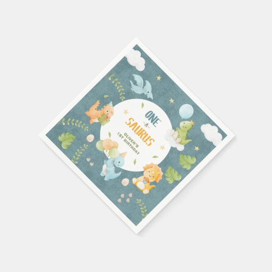 One-A-Saurus Dinosaur 1st Birthday Party Serviette (Ecke)