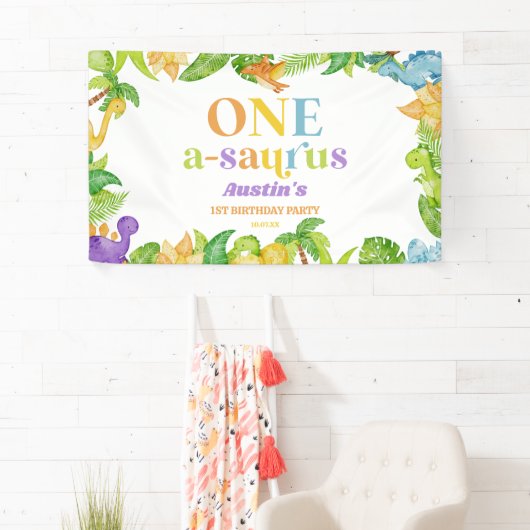 One A-Saurus Dinosaur 1st First Birthday Party Banner (Insitu)