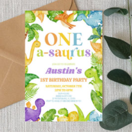 One A-Saurus Dinosaur 1st First Birthday Party Einladung