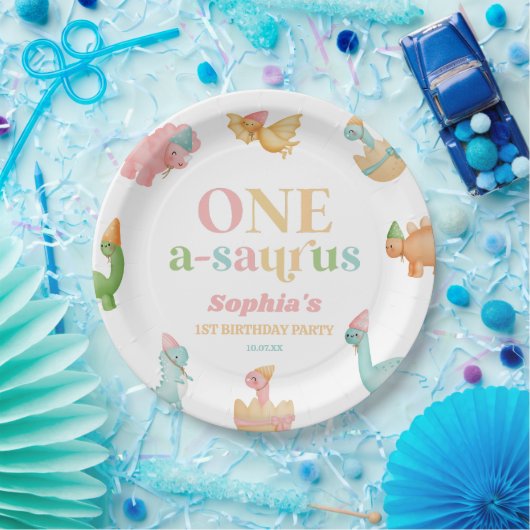 One A-Saurus Dinosaur 1st First Birthday Party Pappteller (Party)