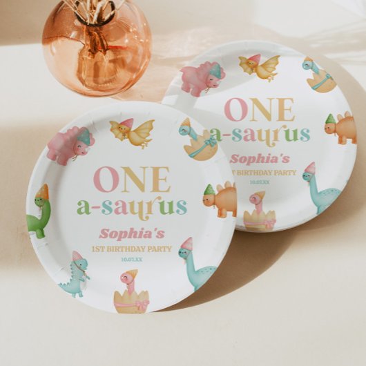 One A-Saurus Dinosaur 1st First Birthday Party Pappteller