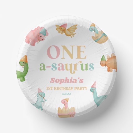 One A-Saurus Dinosaur 1st First Birthday Party Pappteller (Vorderseite)