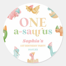 One A-Saurus Dinosaur 1st First Birthday Party Runder Aufkleber