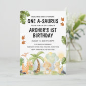 One A-Saurus Dinosaur Birthday Einladung (Stehend Vorderseite)