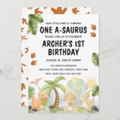 One A-Saurus Dinosaur Birthday Einladung (Vorne/Hinten)