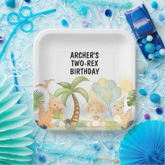 One A-Saurus Dinosaur Birthday Pappteller (Party)