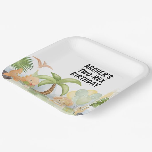 One A-Saurus Dinosaur Birthday Pappteller (Gewinkelt)