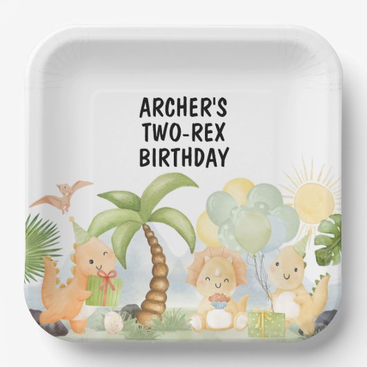 One A-Saurus Dinosaur Birthday Pappteller (Vorderseite)