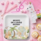 One A-Saurus Dinosaur Birthday Pappteller (Party)
