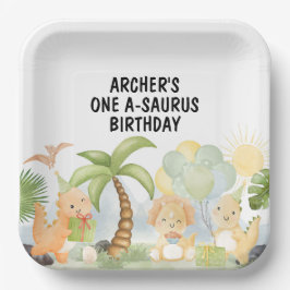 One A-Saurus Dinosaur Birthday Pappteller