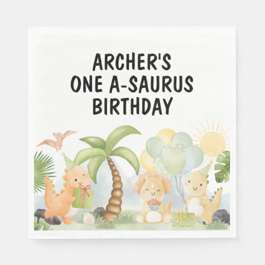 One A-Saurus Dinosaur Birthday Serviette (Vorderseite)