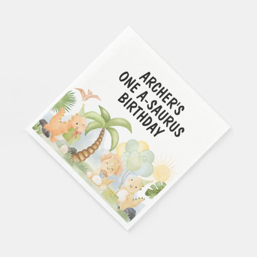 One A-Saurus Dinosaur Birthday Serviette (Ecke)
