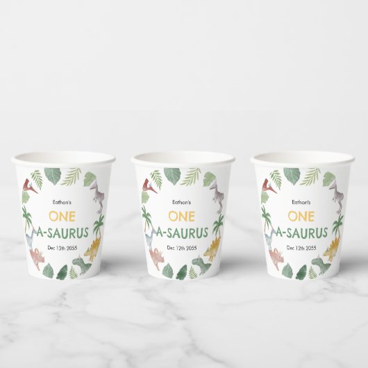 One A Saurus Dinosaur Boy Birthday Paper Cups Pappbecher (Multi)