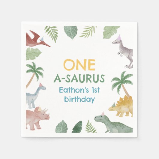 One A Saurus Dinosaur Boy Birthday Party Napkins Serviette (Vorderseite)