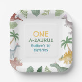 One A Saurus Dinosaur Boy Birthday Square Pappteller (Vorderseite)