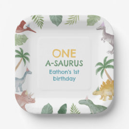One A Saurus Dinosaur Boy Birthday Square  Pappteller