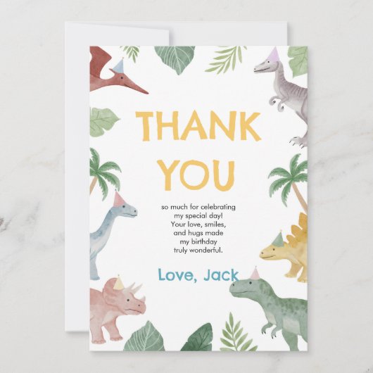 One A Saurus Dinosaur Boy Birthday Thank You Card Dankeskarte (Vorderseite)