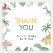 One A Saurus Dinosaur Boy Square Quadratischer Aufkleber (Vorderseite)