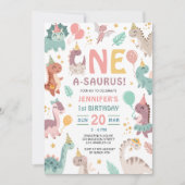 One A Saurus Dinosaur Girl 1st Birthday Invitation Einladung (Vorderseite)