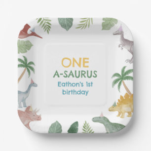 One A Saurus Dinosaur Junge Geburtstag Quadratisch Pappteller