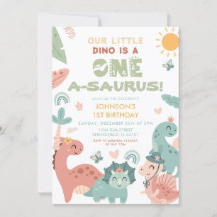 One A-saurus Dinosaur Kid's 1st Birthday Party Einladung