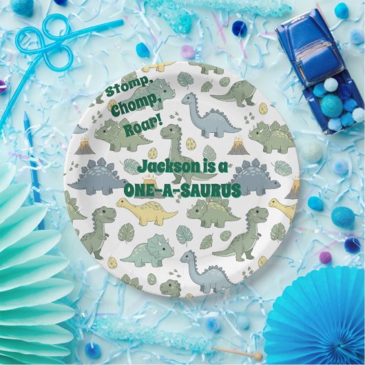 ONE-A-SAURUS Dinosaur Pattern Paper Plates Pappteller (Party)