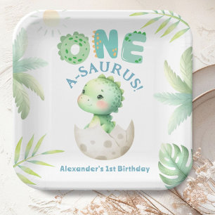One A-Saurus Niedlich Dino Boy Dinosaur 1. Geburts Pappteller