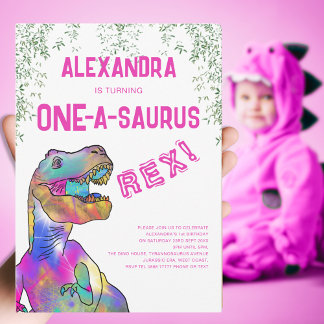 One-A-Saurus Pink Dinosaurier 1. Geburtstags-Party Einladung