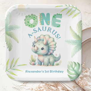 One A-Saurus Triceratops Dinosaur 1. Geburtstag Pappteller