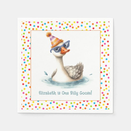 "One Albern Goose" Erste Geburtstagsparty Serviette (Vorderseite)