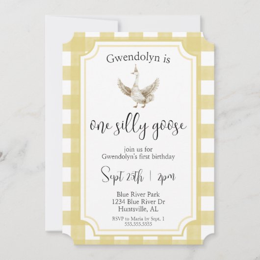 "One Albern Goose Niedlich Yellow First Birthday P Einladung (Vorderseite)