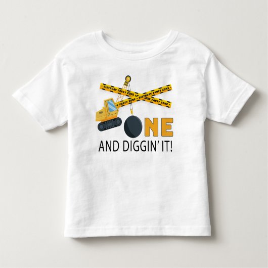 One and Diggin’ It Construction Birthday Kleinkind T-shirt (Vorderseite)