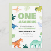 One-Asaurus Dinosaur Erster Geburtstag Einladung (Vorne/Hinten)