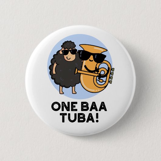 One Baa Tuba Funny Music Sheep Puff Button (Vorderseite)