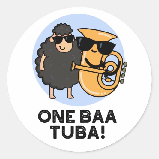 One Baa Tuba Funny Music Sheep Puff Runder Aufkleber (Vorderseite)