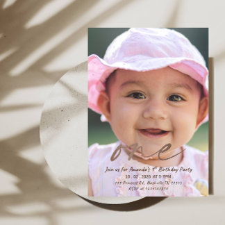 ONE Baby Girl 1st Birthday - First Birthday Party Einladung