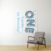 ONE Balloon Blue & Gold Party Foto Hintergrund Wandteppich (Beispiel (Horizontal))