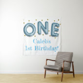 ONE Balloon Blue & Gold Party Foto Hintergrund Wandteppich (Beispiel)