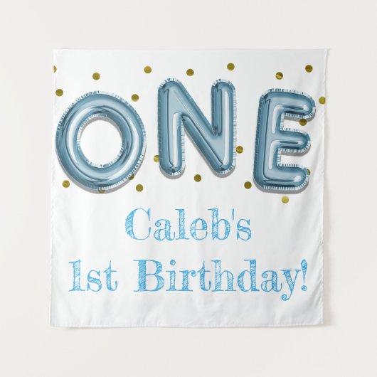 ONE Balloon Blue & Gold Party Foto Hintergrund Wandteppich (Vorderseite)