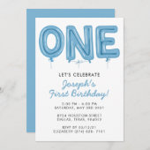ONE Balloon, erste Geburtstagsjunge Einladung (Vorne/Hinten)