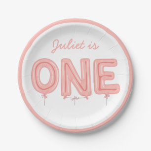 ONE Balloon, First Birthday Girl PARTY PLATE Pappteller